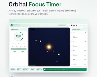 Orbital Focus Timer | Solar System Study Timer with Live Planet Simulation | Pomodoro Focus Tool for Students & Classrooms | Download