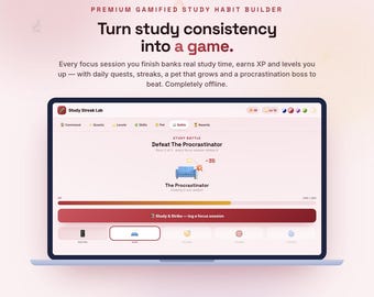 Study Habit Tracker Game for GCSE A-Level High School | Productivity App | XP, Streaks, Quests, Pet | Study Streak Lab | Digital Download