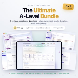 A-Level Revision Bundle | Study Planner, Flashcard & Quiz Maker, Exam Mistake Tracker, Readiness Predictor, Career Finder | Download