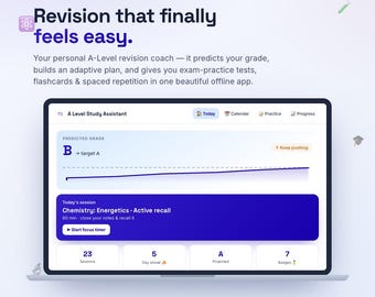 Aplicación de planificación de estudios de nivel avanzado / Horario de repaso automático, preparación de exámenes, tarjetas de memoria y seguimiento de temas / Matemáticas, biología, química y física / Digital