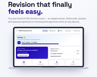 Aplicación de planificación de estudios para GCSE / Horario de repaso automático, diagnóstico de confianza y seguimiento de temas / Matemáticas, biología, química y física / Descarga digital