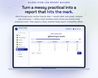Lab Report Builder | Guided Science Practical Write-Up Tool for GCSE A-Level High School College | Results Table, Graphs | Download