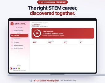 STEM Career Path Explorer | Career Quiz & Guidance Tool for High School GCSE A-Level Students | 82 STEM Careers, Uni Pathways | Download
