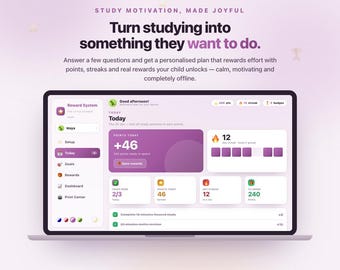 Family Study Reward System | Study Motivation & Points Reward Chart for GCSE High School Homeschool | Printable Certificates | Download