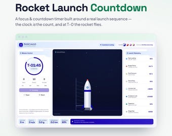 Temporizador de cuenta regresiva para lanzamiento de cohetes / Secuencia de lanzamiento espacial en vivo con telemetría / Temporizador para aula y educación en el hogar / Descarga digital
