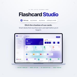 Flashcard Maker App | Custom Study Decks, Spaced Repetition, Typed Recall, Progress Tracking | School College Homeschool | Digital Download
