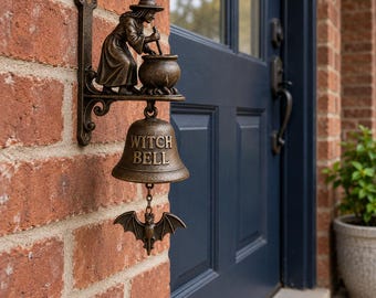 Decorative Metal Doorbell, Dachshund or Witch Hanging Bell, Vintage Style Manual Ring Doorbell, Rustic Porch Wall Decor, Whimsical Gift