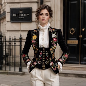 tie floral velvet blazer