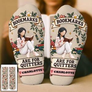 Personalized Book Lover Crew Socks, Custom Name Reading Socks, Gift for Bookworm Mom