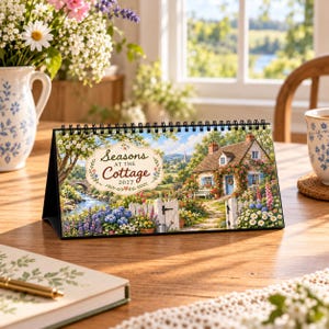 Cozy Autumn Cottage Desk Calendar, 2027 Wall Calendar, Christmas Fireside Decor