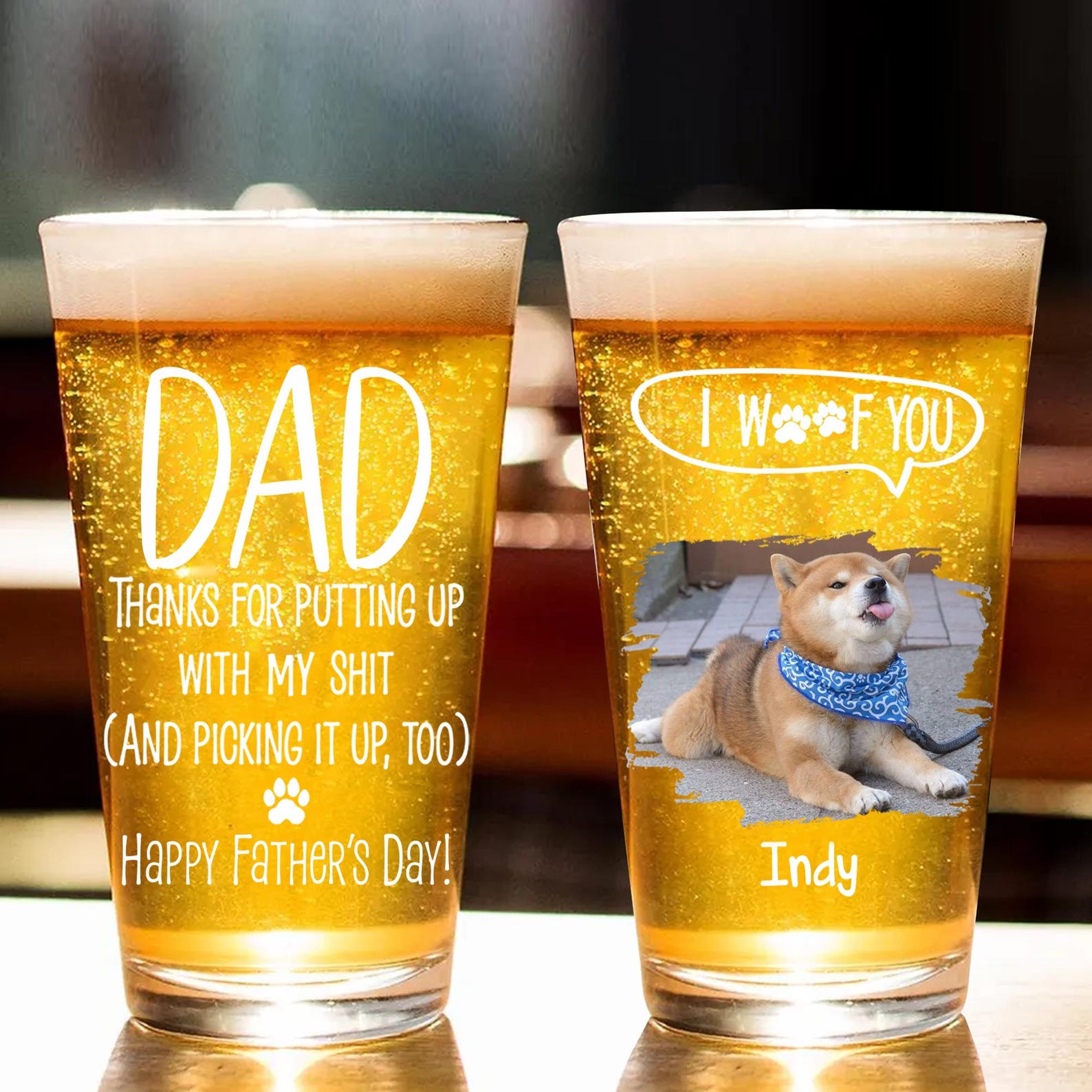Personalized Dog Dad Beer Glass, Custom Dog Photo Pint Glass With Name ...