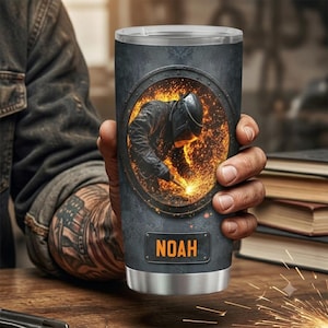 Copo térmico personalizado para soldador, caneca de viagem com efeito 3D e nome personalizado, presente para pai ou marido soldador, caneca para metalúrgico.