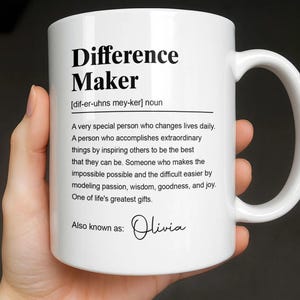 Tazza da caffè personalizzata "Fare la differenza", regalo di ringraziamento per il mentore
