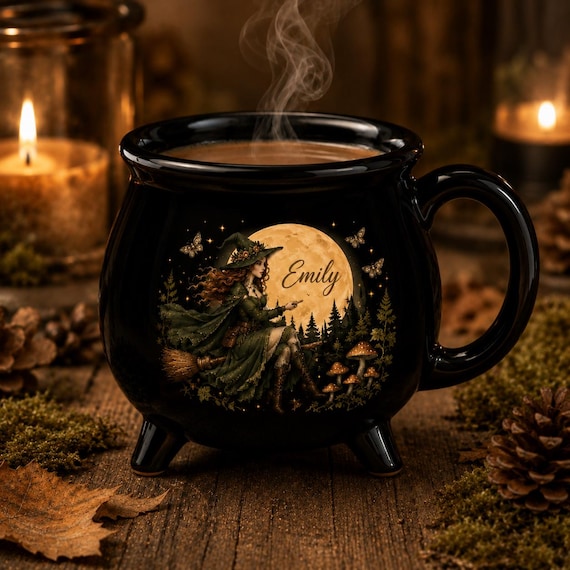 Personalized Witch Cauldron Mug, Custom Witch Coffee Mug, Halloween Witch Gift, Witch Lover Gift, Cauldron Mug