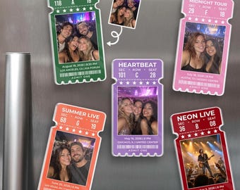 Personalized Concert Ticket Magnet, Custom Photo Travel Keepsake, Gift for Music Lover