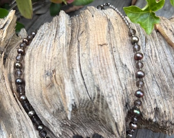 Sprankelende elegante bruine parels, rookkwarts en pyrietketting