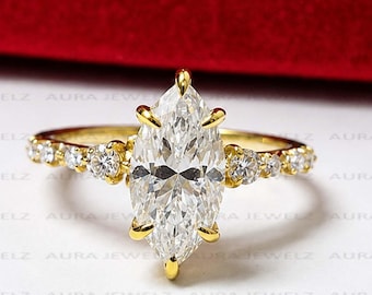 2CTW Marquise Cut Moissanite Engagement Ring, Vintage Style Art Deco Style Engagement Ring, Unique Wedding Ring, Luxury Anniversary Ring