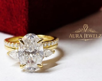 3.20CTW Oval Cut Moissanite Engagement Ring Set, Bridal Matching Ring Sets, Promise Unique Rings
