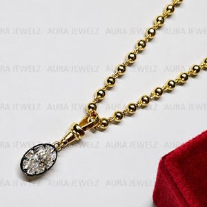 3ct Georgian Style Cut Down Button Back Oval Moissanite Necklace, Edwardian Round Ball Chain