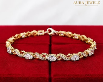 Infinity Tennis Bracelet Oval Cut Moissanite Style Twisted Bridal Wedding Bracelet for Women Gift