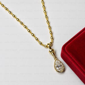 3ct Georgian Style Cut Down Button Back Pear Moissanite Necklace, Edwardian Oval Ball Chain