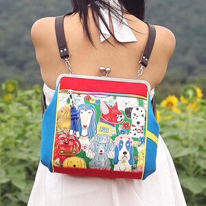 Dog Print Kiss Lock Backpack: KOKKA Cotton Crossbody Bag