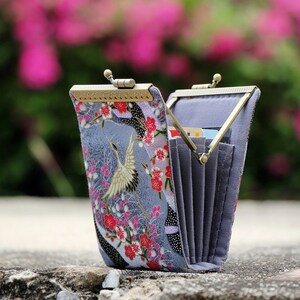 Visitenkartenhalter Japanischer Stoff Kraniche und Blumen / Kreditkarten-Organizer / Klappkarten-Etui
