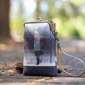 Mobiele telefoonhoes met twee compartimenten, brillenkoker, iPhone-hoes, frametasje, kiss lock-tasje