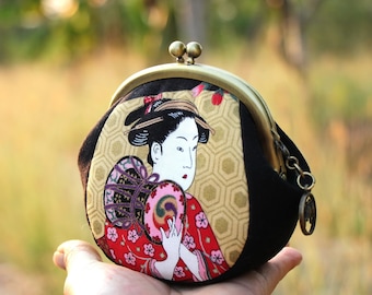 Metal frame coin purse Geisha, Kiss lock purse, Coin pouch, Frame purse