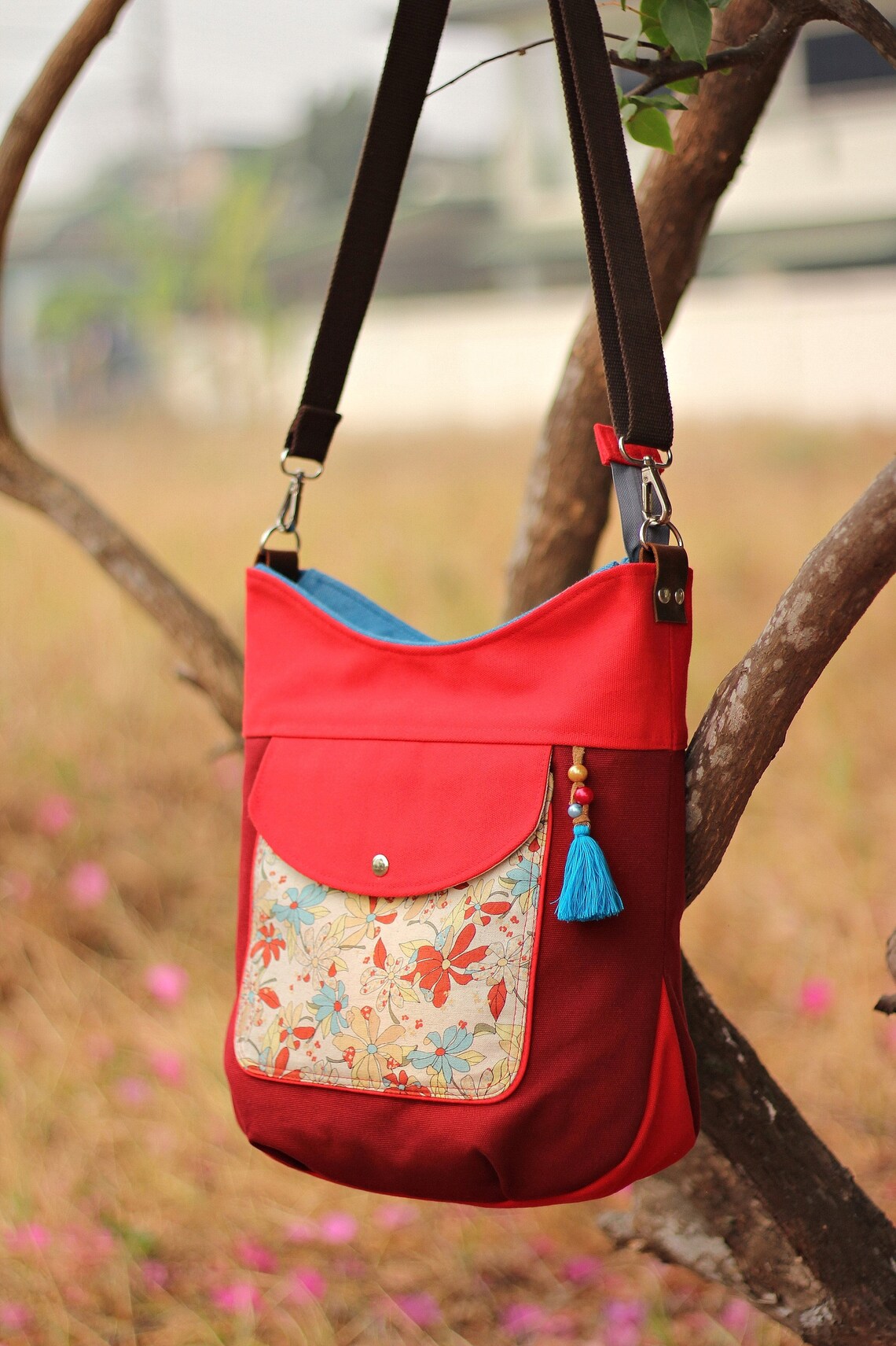 Canvas crossbody bag Red canvas bag Shoulder bag Handmade Etsy