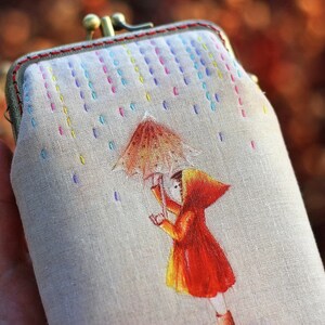Wristlet phone case two compartment Hand painted Red riding hood image 2