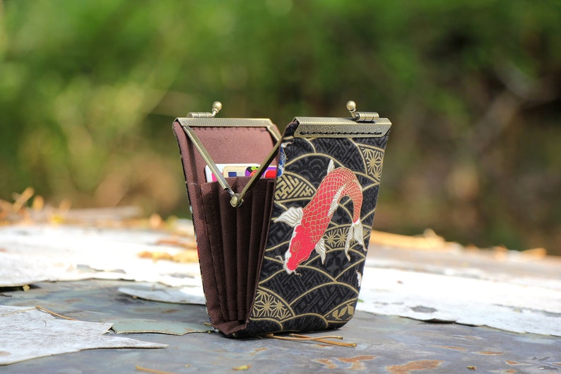 Business card holder Japanese fabric cranes and floral Credit card organizer Fold card case