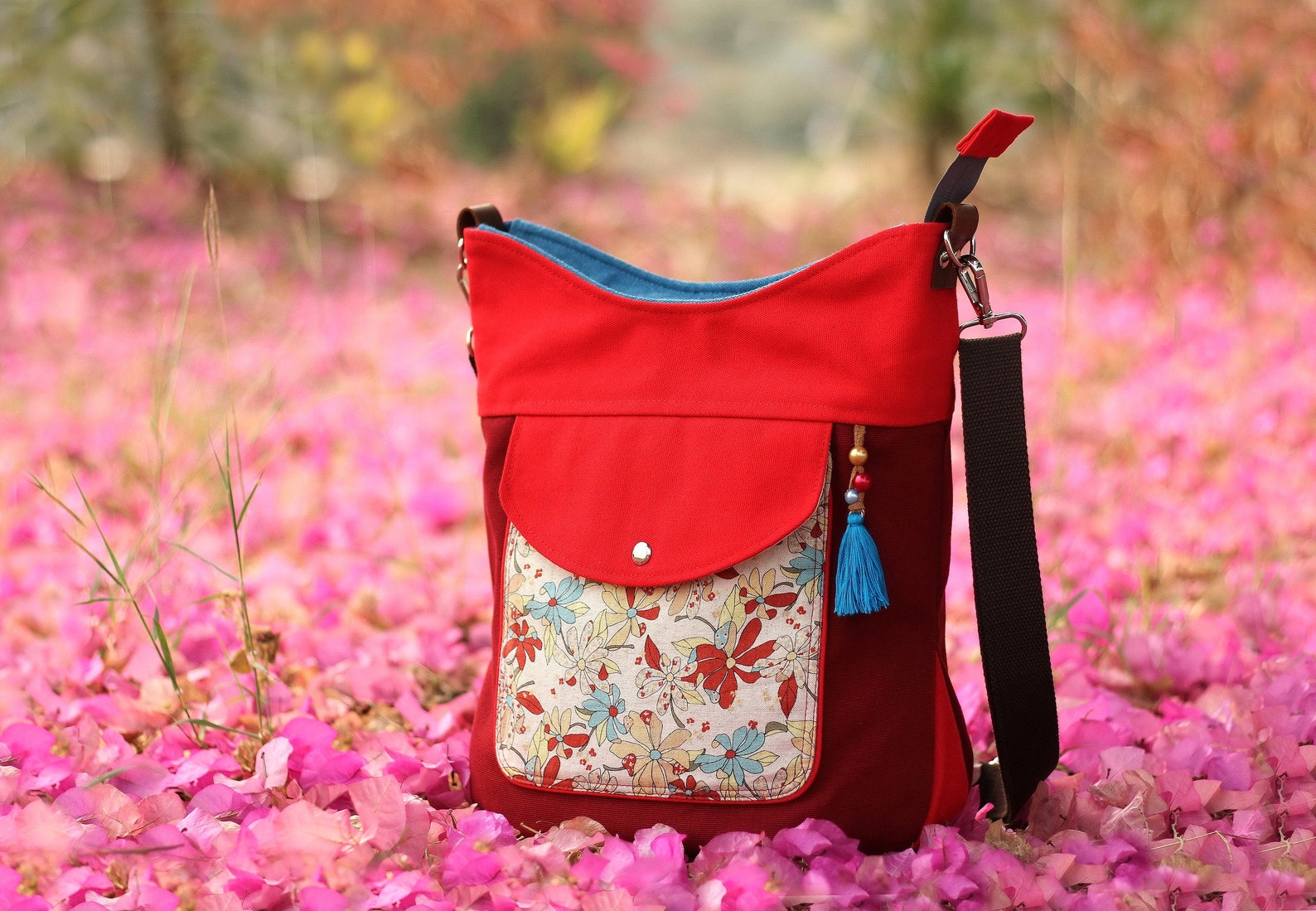 Canvas crossbody bag Red canvas bag Shoulder bag Handmade Etsy