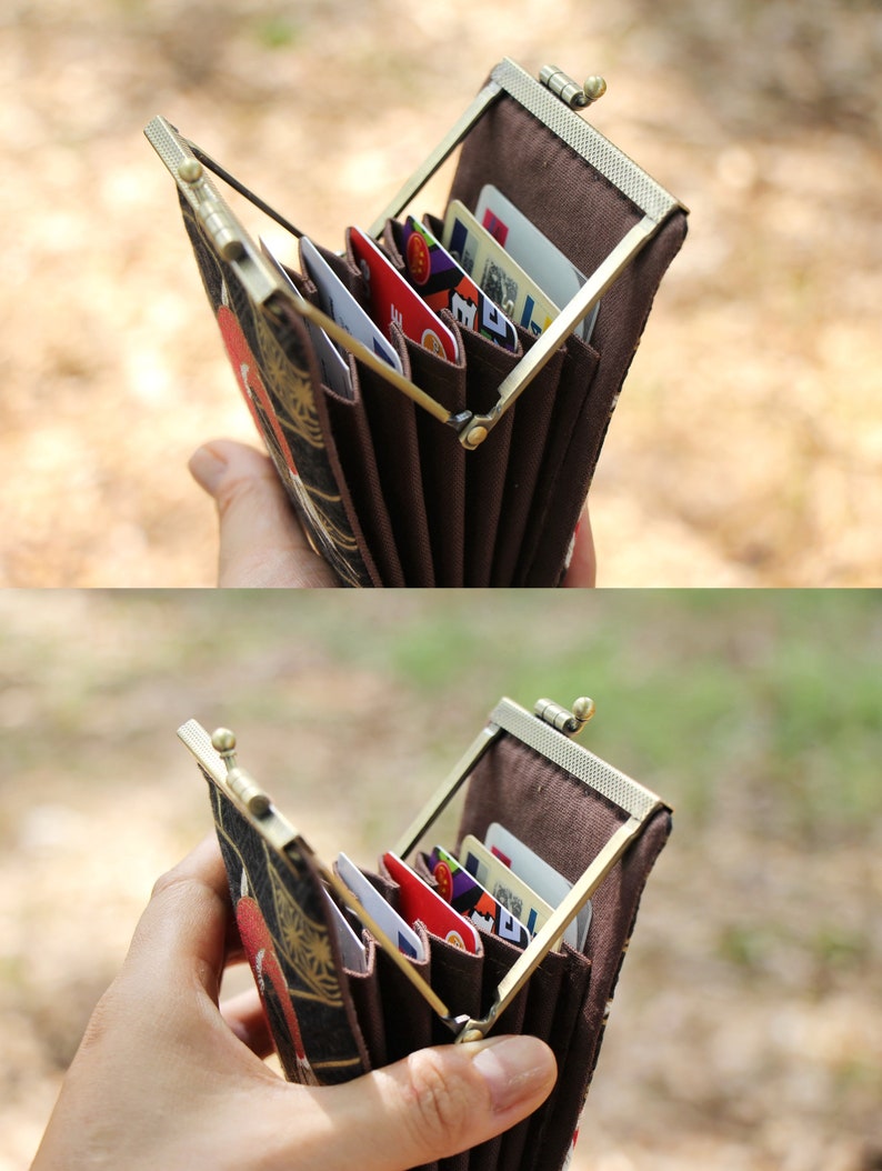 Business card holder Japanese fabric cranes and floral Credit card organizer Fold card case