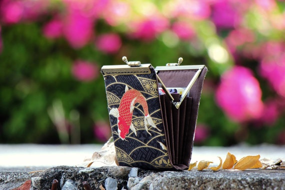 Business card holder Japanese fabric cranes and floral  Credit card organizer  Fold card case