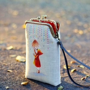 Wristlet phone case two compartment Hand painted Red riding hood image 5