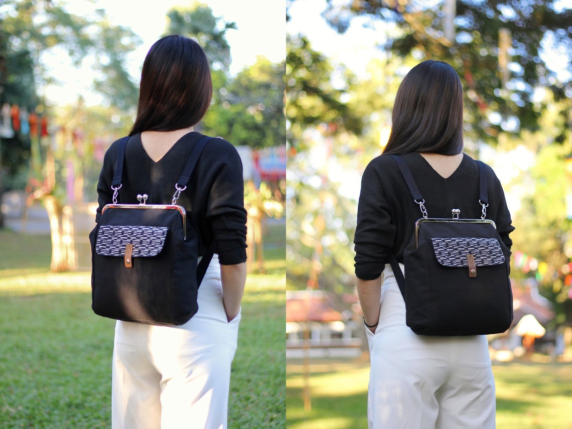 Kiss lock bag Backpack Shoulder bag Canvas backpack Canvas Etsy