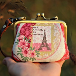 Kiss lock purse with leather handle, Kiss lock purse, Frame coin purse, Eiffel tower