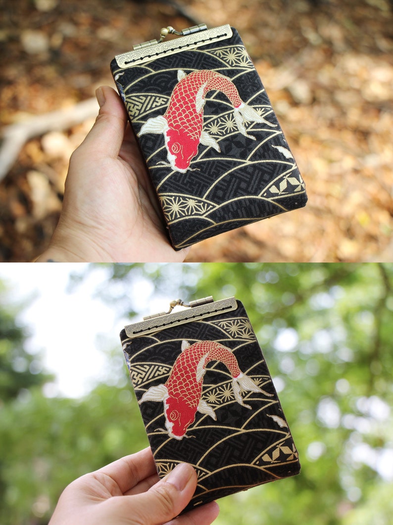 Business card holder Japanese fabric cranes and floral Credit card organizer Fold card case