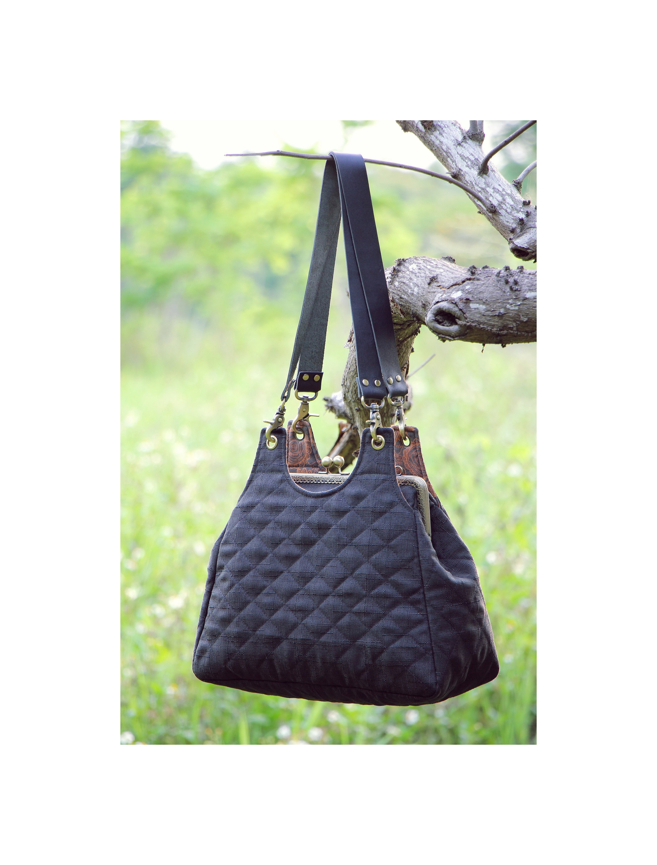 Large kiss lock shoulder bag Cotton jute bag Etsy