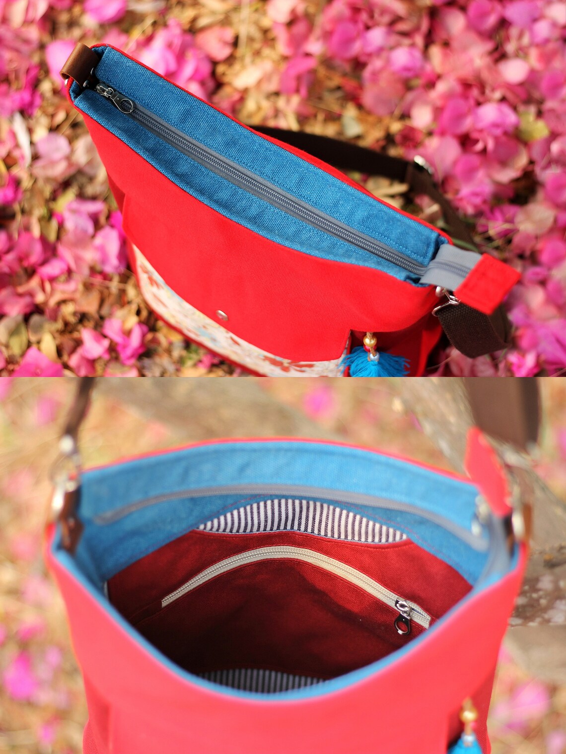 Canvas crossbody bag Red canvas bag Shoulder bag Handmade Etsy