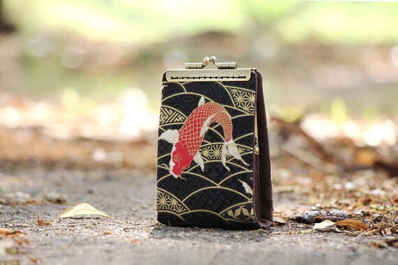 Business card holder Japanese fabric cranes and floral Credit card organizer Fold card case