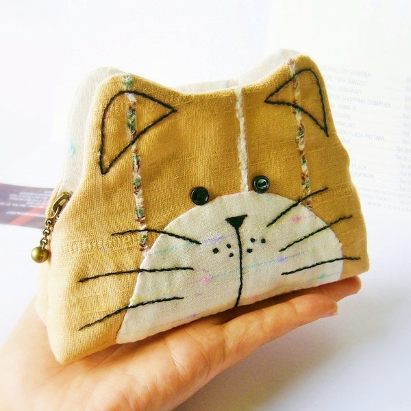 Cat purse / Cat zipper purse / Cat coin purse / Hand embroidery / Gift bag, Purse, Small bag zippered - made to order