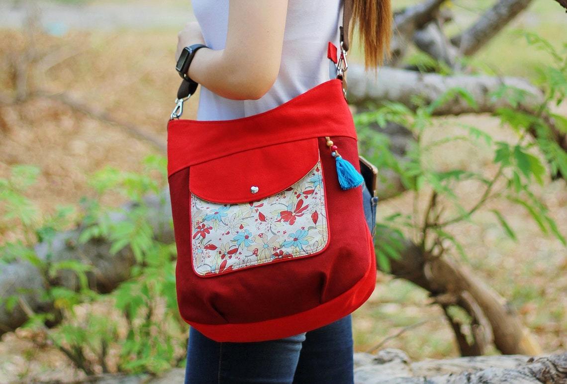 Canvas crossbody bag Red canvas bag Shoulder bag Handmade Etsy