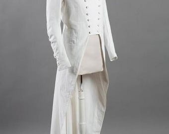 White Regency Tailcoat, Wool 18th Century Frock Coat, Napoleonic Officer Jacket