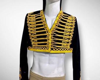 Black Wool Hussar Jacket, Victorian Regency Military Uniform, Custom Made
