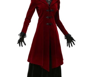 Custom Burgundy Velvet Overcoat Handmade Elegant Winter Trench