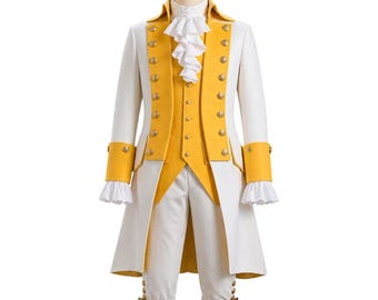 Men’s White-Yellow Regency Inspired Historical Costume, 18th Century Style Theater Costume, Custom Period Set