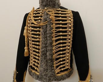 Napoleonic Military Hussar Pelisse Jacket Tunic Gold Braided Jimi Hendrix Style