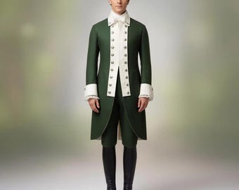Men's Napoleon Green Costume Revolutionary War Coat